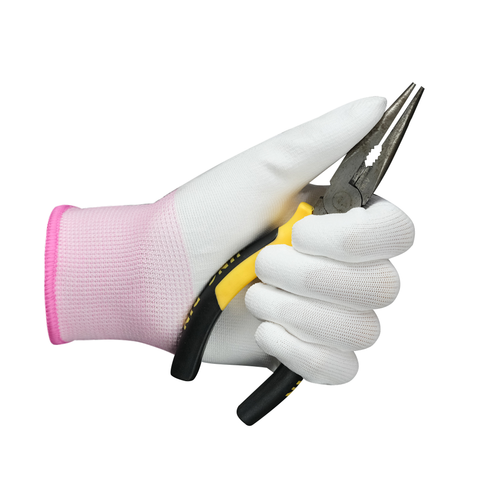 Hot Sale White Nylon Knitted Gloves PU Coated Gloves Fingertip Thickening Gloves for Garden