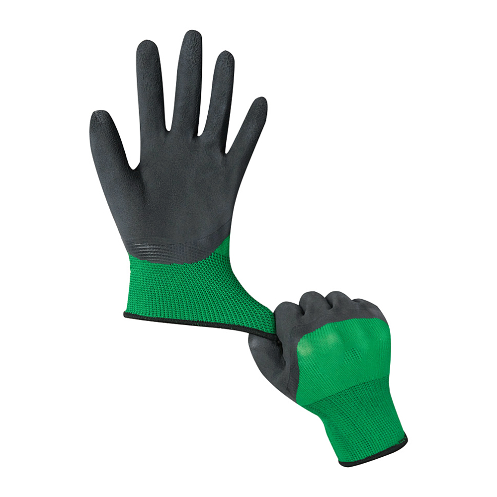 13 Gauge Green Nylon Polyester Liner Coated Black Wrinkle Latex Grip Safety Hand Gloves for Work Construction