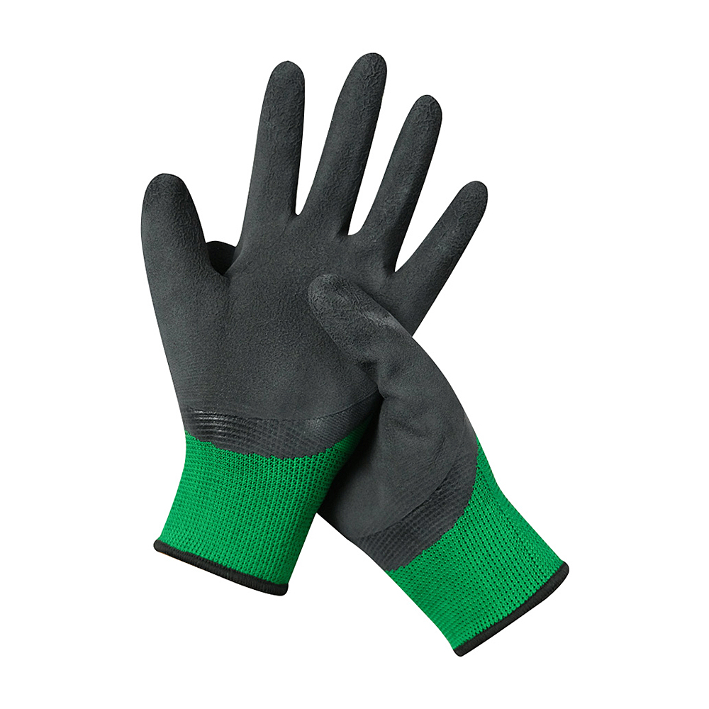 13 Gauge Green Nylon Polyester Liner Coated Black Wrinkle Latex Grip Safety Hand Gloves for Work Construction