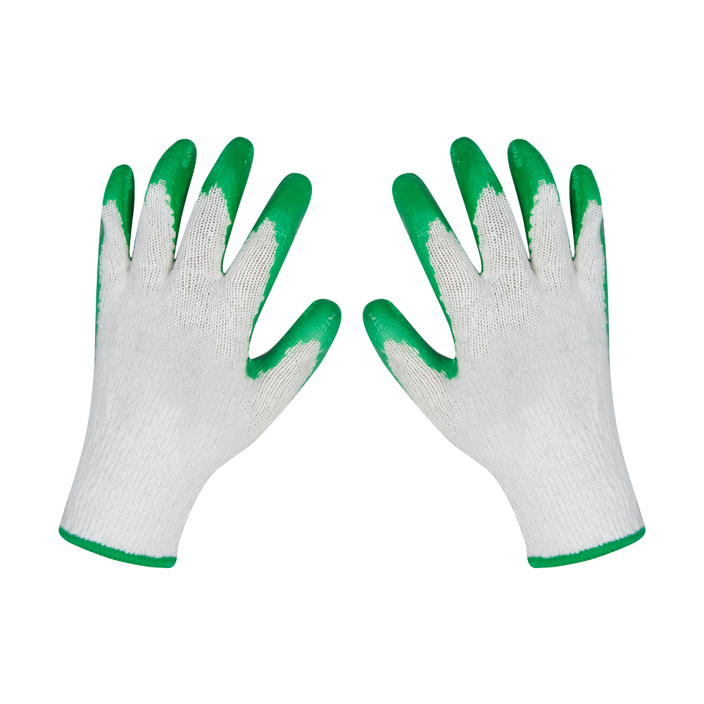 Cotton Liner Dipped Green Latex Coated Crinkle Work Safety Gloves for Construction Working