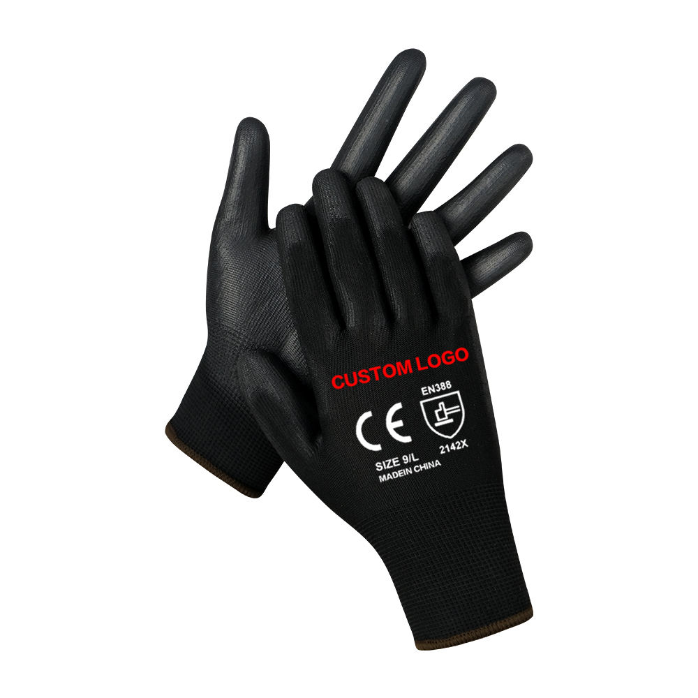 Black Half Palm Dust-Free Electronic Hand Nylon PU Coated Gloves