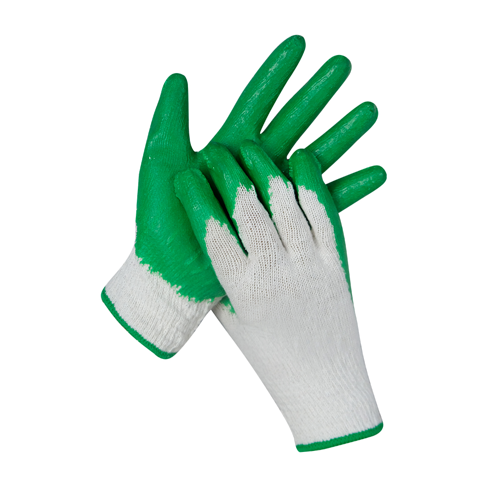 Cotton Liner Dipped Green Latex Coated Crinkle Work Safety Gloves for Construction Working