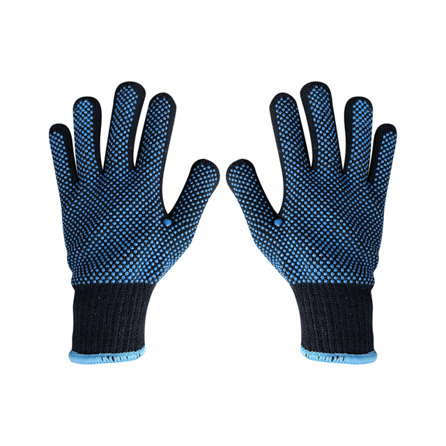 Customized Supplier Anti Slip Double Sides PVC Dotted Gloves Navy Blue Dots Cotton Gloves Bulk Construction