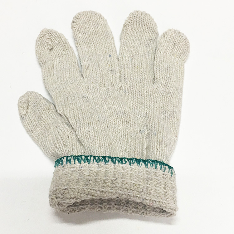 Cotton Bleached Gloves with Green Edge